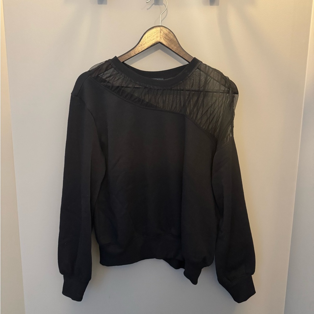 Maeve Black Sweatshirt with Sheer Detail